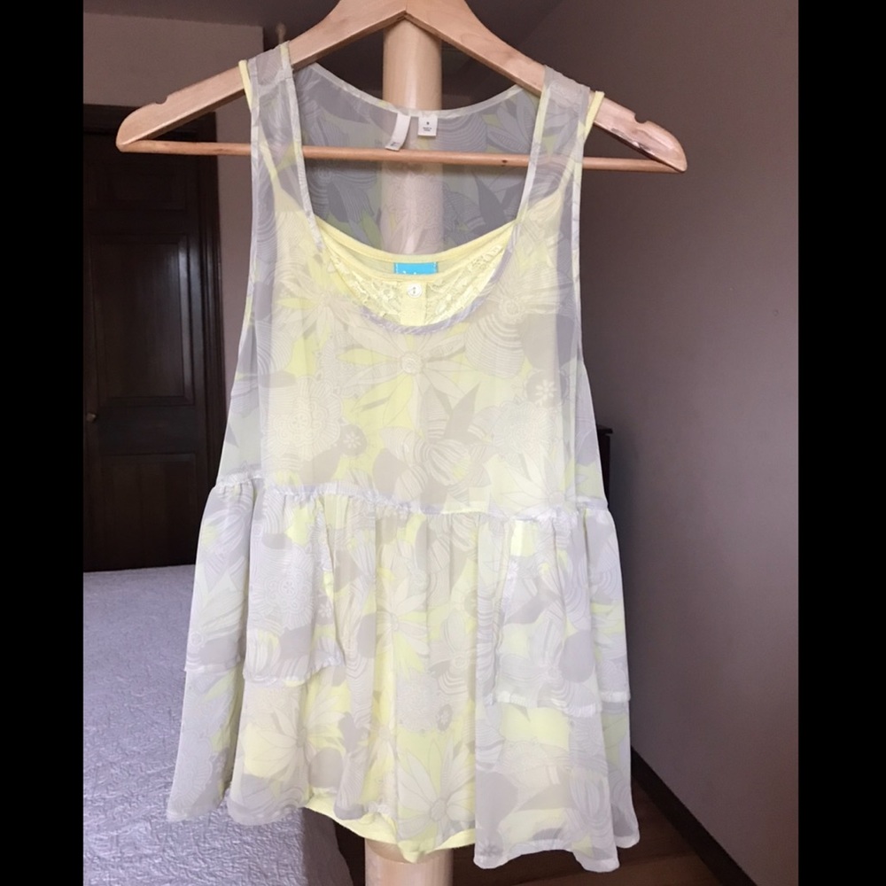 Frenchi Sheer Top layered with Yellow Lace Top